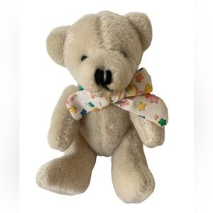 Annette Funicello Collectible Bear Cream White Jointed Bear with Bow 4"-5.5" VTG